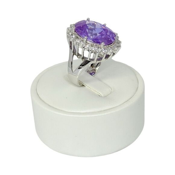 Large  Purple Crystal 925 Sterling Silver Cocktail Ring Sz 8 Statement Bold - Picture 8 of 16